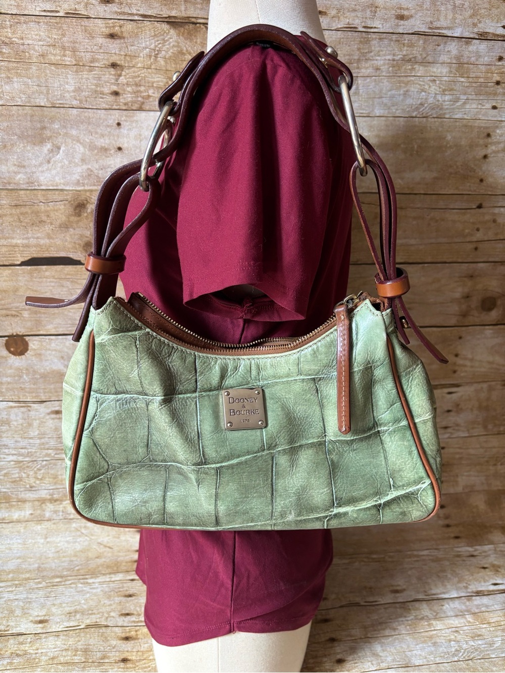Vintage Dooney & Bourke green leather hobo bag